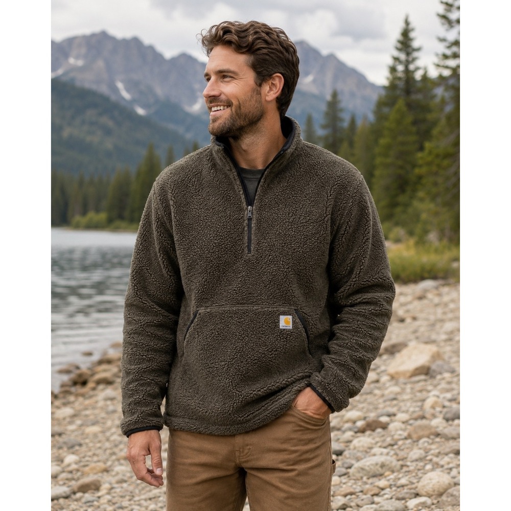 Carhartt XL Tall Fleece Pullover Jacket Mens Loose Fit Quarter Zip Brown